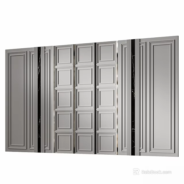 Modern Wall Decor Featuring Various Panel Designs And Sleek Mirrored Details 3d model