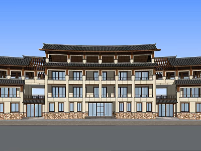 Traditional Office Building With Black Tiled Roof Multiple Floors And Stone Walls 3d model