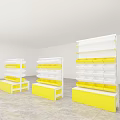 White And Yellow Multi Layer Display Shelves In Modern Retail Space 3d model