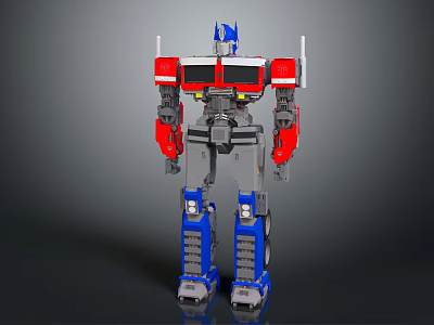 Red Blue Gray Robot Character With Mechanical Body Armor And Blue Head Design 3d model