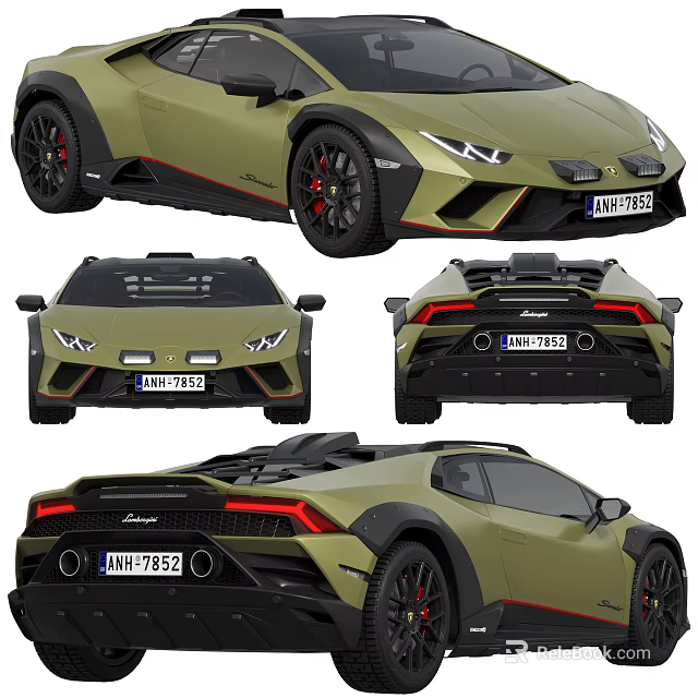 Lamborghini Olive Green Off Road Sports Car With Black Wheels Red Brake Calipers Exterior Design 3d model 