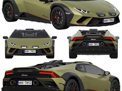 Lamborghini Olive Green Off Road Sports Car With Black Wheels Red Brake Calipers Exterior Design 3d model