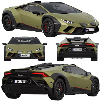 Lamborghini Olive Green Off Road Sports Car With Black Wheels Red Brake Calipers Exterior Design 3d model