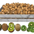 Fresh Kiwi Fruits in Wooden Crate with Whole and Sliced Pieces