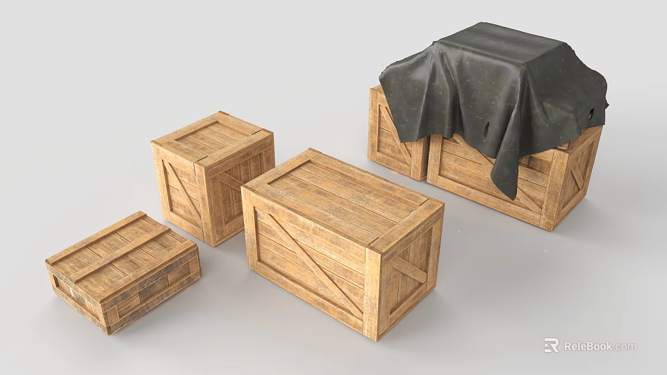 Decorative Wooden Crates Display Set with Cloth Covered Box for Home Decoration 3d model 