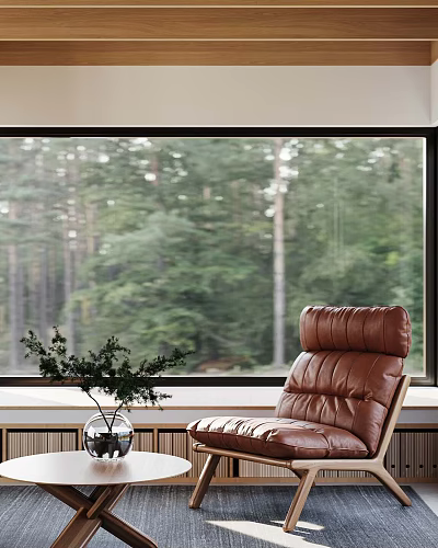 Modern Living Room Space With Stylish Coffee Table And Green Plant Decor 3d model