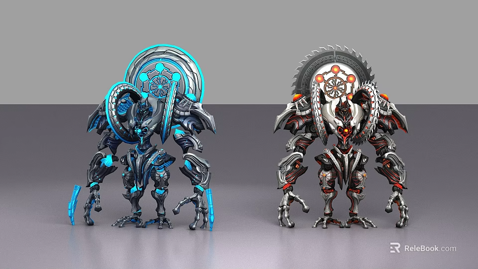 Futuristic Game Movie Character With Blue Glowing Elements Red Silver Mechanical Design 3d model 