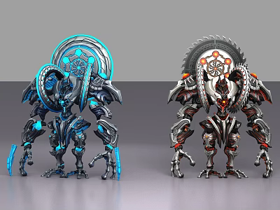 Futuristic Game Movie Character With Blue Glowing Elements Red Silver Mechanical Design 3d model