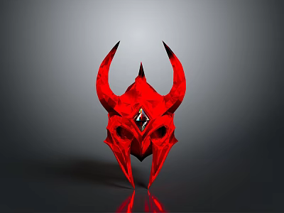 Red Horned Warrior Helmet With Spiked Design Shiny Surface And Reflective Base 3d model
