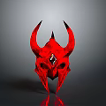 Red Horned Warrior Helmet With Spiked Design Shiny Surface And Reflective Base