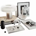 Modern Minimalist Decorative Ornament Set With Mushroom Lamp Framed Art Interior Books And Pebble Accents