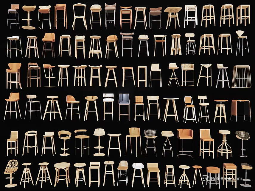Diverse Modern Bar Stools with Various Designs Materials and Styles for Home Interiors 3d model 