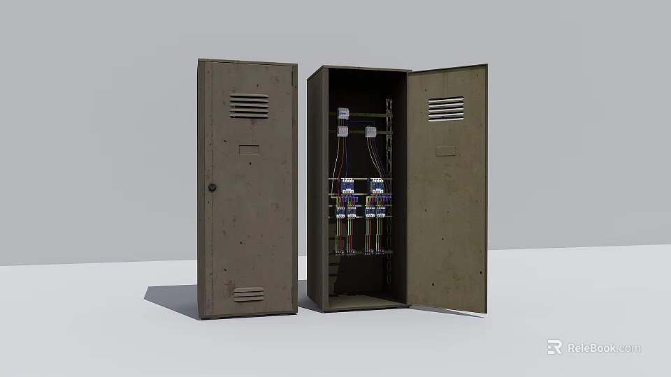 Industrial Electrical Distribution Cabinets With Metal Enclosure And Internal Wiring Switches 3d model 