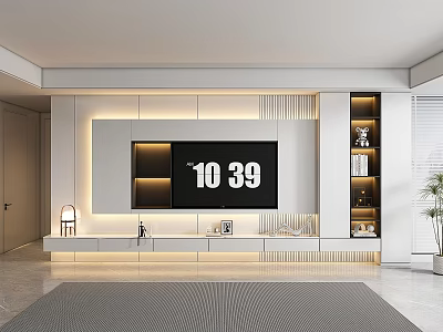 Modern TV Stand with Stylish Wall Panel Flat Screen TV Storage Shelves and LED Lighting 3d model