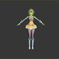 Cute Cartoon Child With Green Hair Red Bows Orange Top Yellow Skirt And Open Arms
