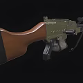 Military Green Machine Gun With Wooden Stock Bipod And Ammunition Belt