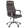 Black Office Chair with Quilted Backrest Chrome Armrests and Chrome Base Wheels