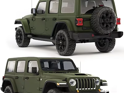 Green Off Road SUV With Spare Tire Large Wheels And Rugged Exterior Design 3d model