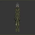 Large Futuristic Battle Style Sci-Fi Spaceship With Complex Mechanical Structure Green Gray Tones Blue Lights