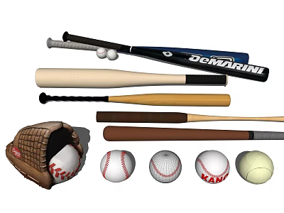 Sports Equipment Featuring Various Baseball Bats Leather Glove And Multiple Baseballs Collection 3d model