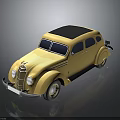 Vintage Yellow Classic Sedan With Black Roof And Retro Design Elements