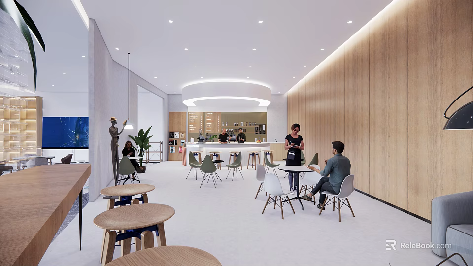 Modern Hotel Public Lounge With Comfortable Seating Coffee Tables And Soft Lighting 3d model 