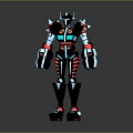 Futuristic Mechanical Robot With Glowing Blue Red Armor And Standing Pose Design