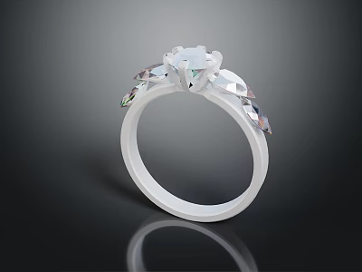 Elegant White Gold Engagement Ring With Round Diamond And Side Stones 3d model