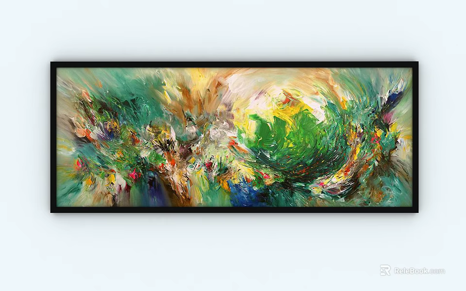 Abstract Oil Painting With Dynamic Brushstrokes Vibrant Green Yellow Blue Hues 3d model 