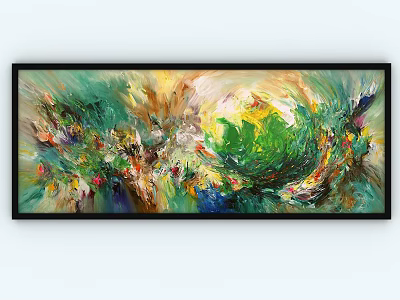 Abstract Oil Painting With Dynamic Brushstrokes Vibrant Green Yellow Blue Hues 3d model