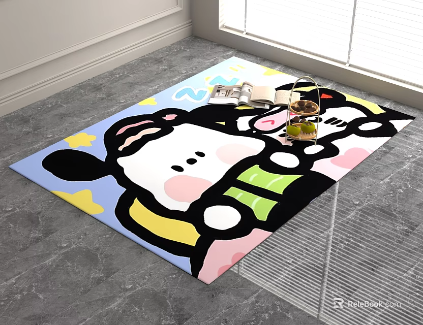 Soft Square Rug Featuring Cute Cartoon Characters Vibrant Colors For Living Room Decor 3d model 
