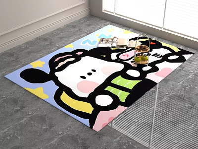 Soft Square Rug Featuring Cute Cartoon Characters Vibrant Colors For Living Room Decor 3d model