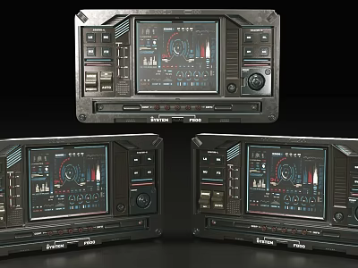 Futuristic Sci Fi Control Panels With Digital Displays And Button Interfaces 3d model
