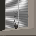 Natural Decorative Ornament Set with Vase Bare Branches and White Blinds on Window Sill