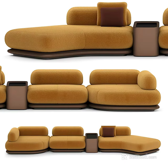 Elegant Modern Tan Sectional Sofa With Modular Seats And Soft Fabric Upholstery 3d model 