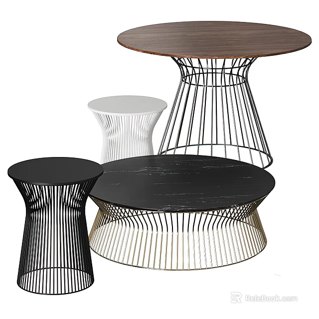 Modern Coffee Tables With Metal Wireframe Bases And Round Table Tops Design 3d model 