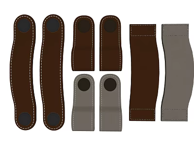 Leather Handles in Brown and Gray with Sewing Details and Various Shapes 3d model