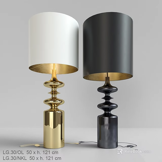 Modern Table Lamps With White And Black Shades And Gold And Black Spiral Bases 3d model 