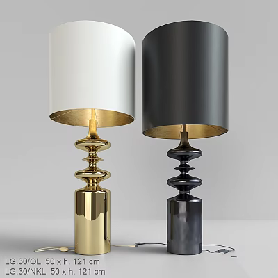 Modern Table Lamps With White And Black Shades And Gold And Black Spiral Bases 3d model