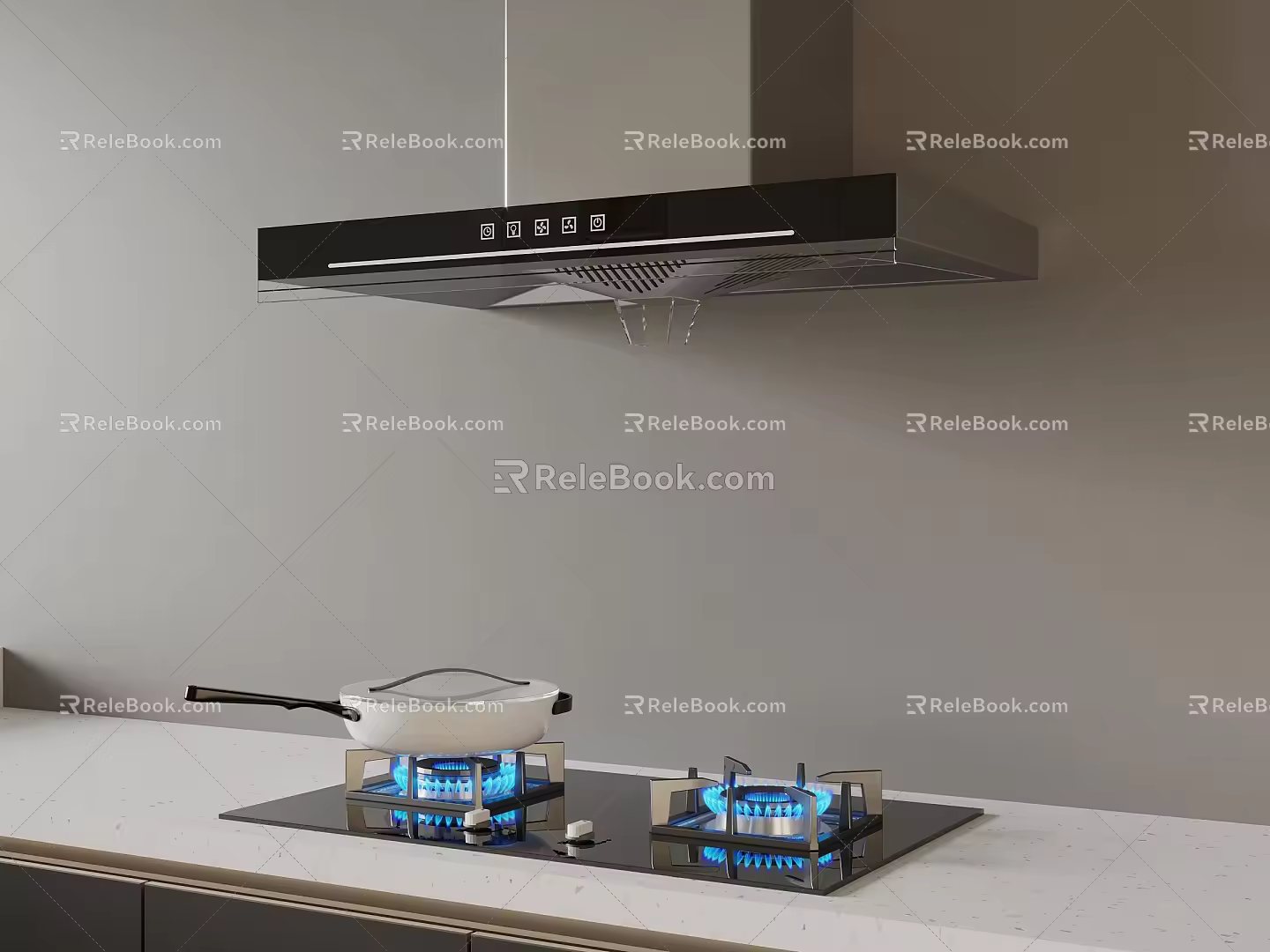 Modern range hood and stove combination 3d model