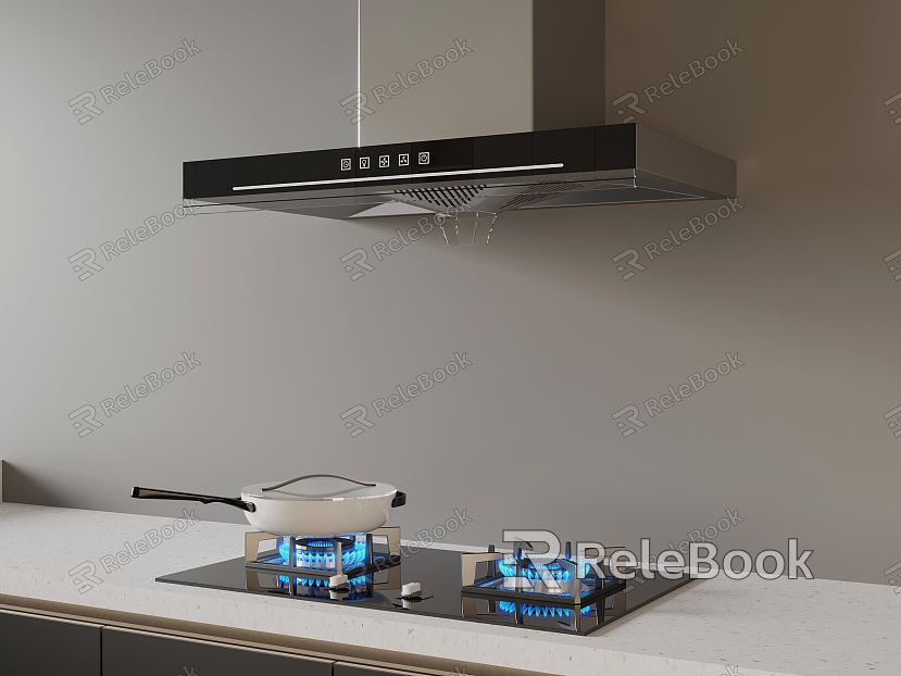 Modern range hood and stove combination model