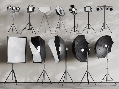 Complete Professional Studio Lighting Kit with Softboxes Umbrellas Light Stands and Spotlights 3d model
