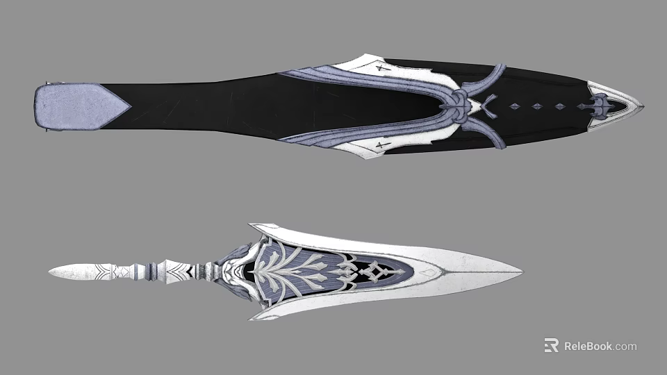 Decorative Ancient Weapon With Intricate Metal Blade And Ornate Wooden Hilt Design 3d model 