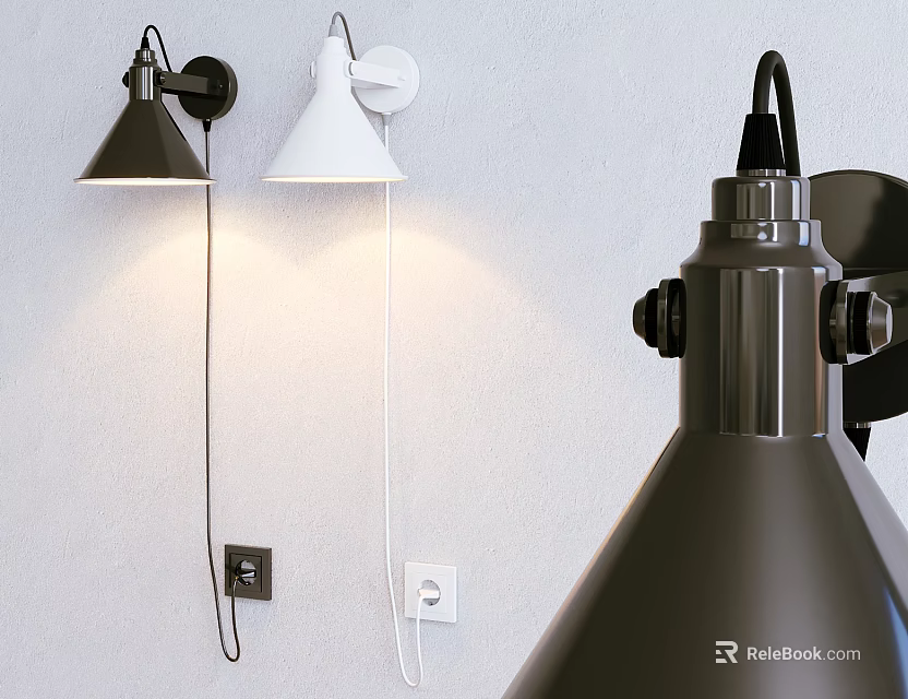 Modern Wall Lamps With Black White And Metallic Shades For Indoor Decoration 3d model 