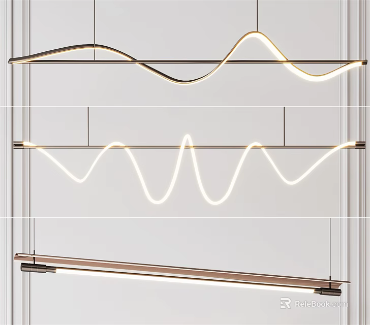 Modern Wavy Chandelier With White Light And Metal Frame For Interior Design 3d model 