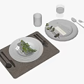 Modern Minimalist Tableware Set With White Plates Cutlery Glass And Gray Placemat