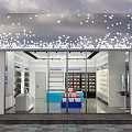 Supermarket Department Store With Cashier Counter Organic Vegetables Frozen Foods And Cosmetics Shelves