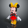 Minnie Mouse Disney Cartoon Character With Yellow Bow Black Ears Red Dress And White Gloves
