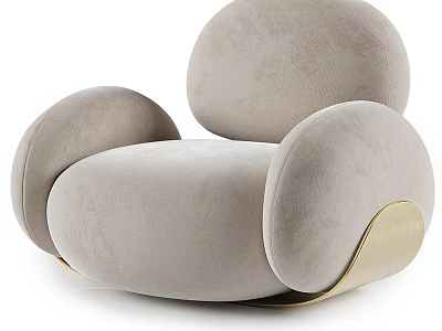 Modern Light Gray Armchair With Rounded Design And Gold Accents 3d model
