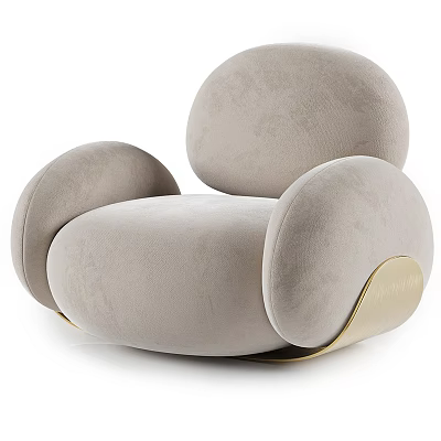 Modern Light Gray Armchair With Rounded Design And Gold Accents 3d model